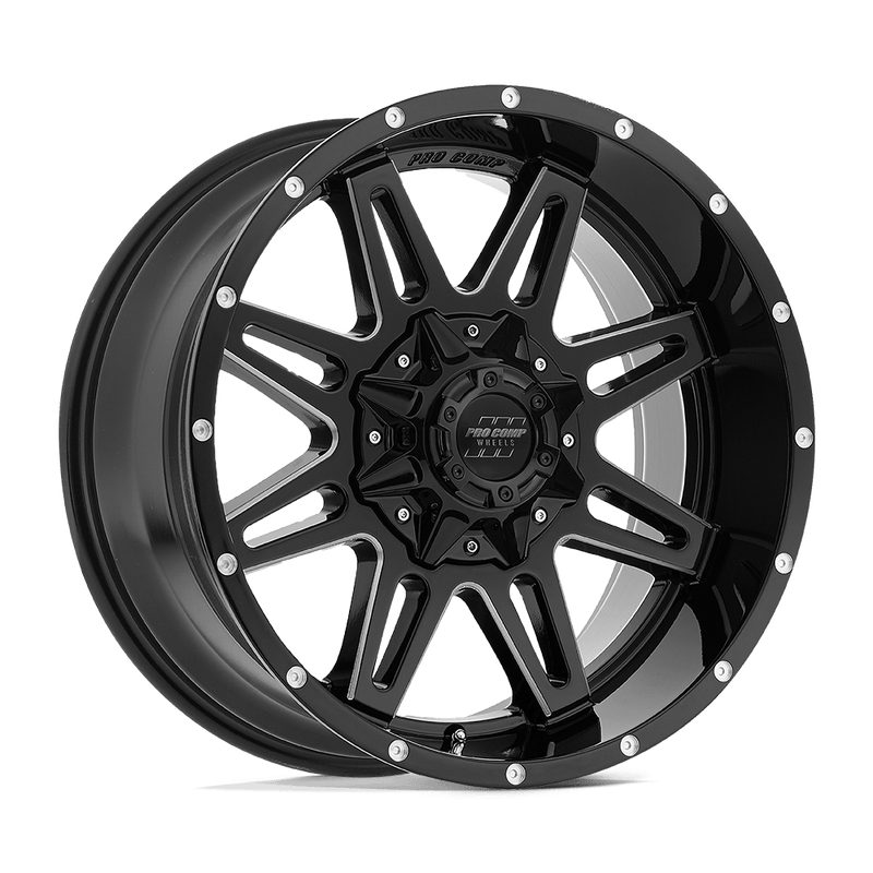 Pro Comp - PA42 BLOCKADE - Black - Gloss Black Milled - 20" x 9.5", -6 Offset, 8x165.1 (Bolt pattern), 125.10mm HUB