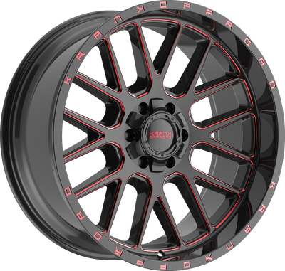 KranK Off-road - Fuse - Black - Gloss Black Red Milled - 22" x 10", -18 Offset, 8x180 (Bolt pattern), 124.40mm HUB