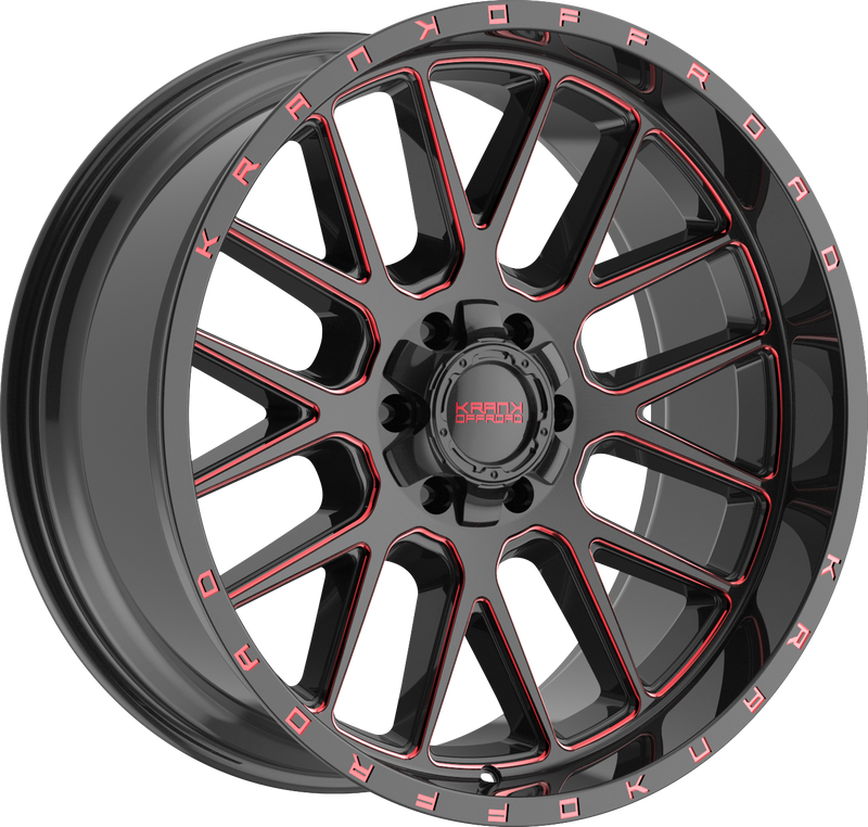KranK Off-road - Fuse - Black - Gloss Black Red Milled - 22" x 10", -18 Offset, 8x180 (Bolt pattern), 124.40mm HUB