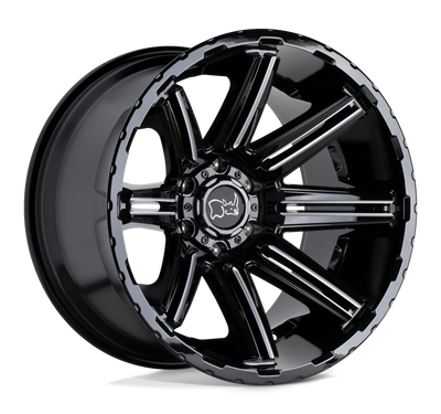 Black Rhino - RAMPAGE - Black - Gloss Black with Mirror Cut Face & Translucent Clear - 20" x 9.5", 12 Offset, 6x135 (Bolt pattern), 87.1mm HUB