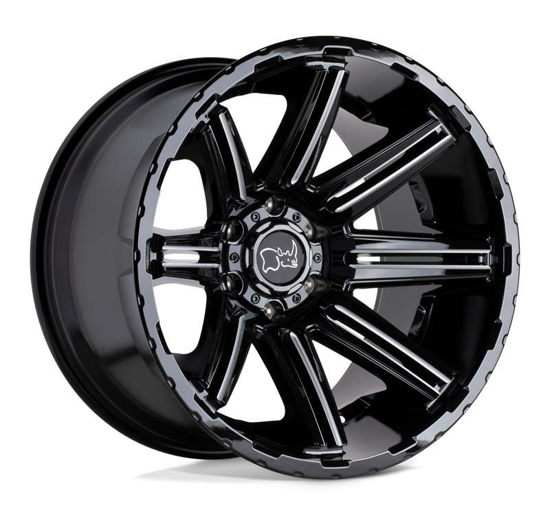 Black Rhino - RAMPAGE - Black - Gloss Black with Mirror Cut Face & Translucent Clear - 20" x 9.5", 12 Offset, 6x135 (Bolt pattern), 87.1mm HUB