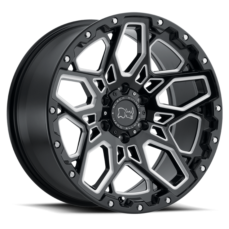 Black Rhino - SHRAPNEL - Black - Gloss Black with Milled Spokes - 18" x 9.5", -18 Offset, 5x127 (Bolt pattern), 71.5mm HUB