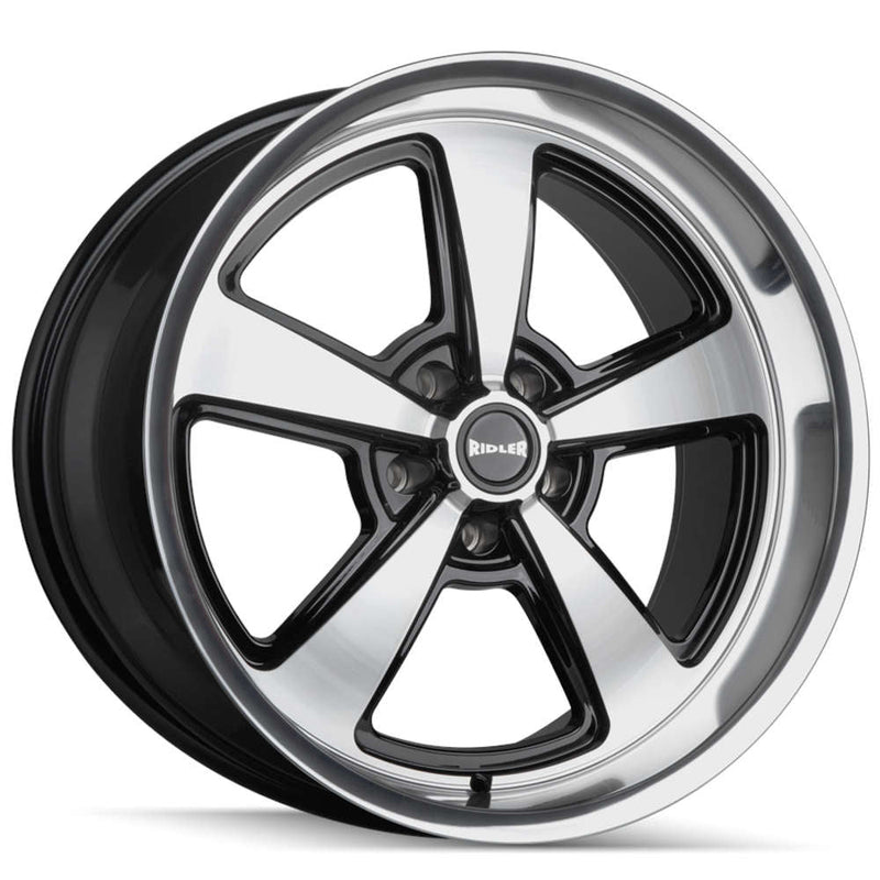 Ridler - 652 - Black - Gloss Black with Diamond Cut Face & Lip - 20" x 8.5", 0 Offset, 5x114.3 (Bolt pattern), 83.82mm HUB