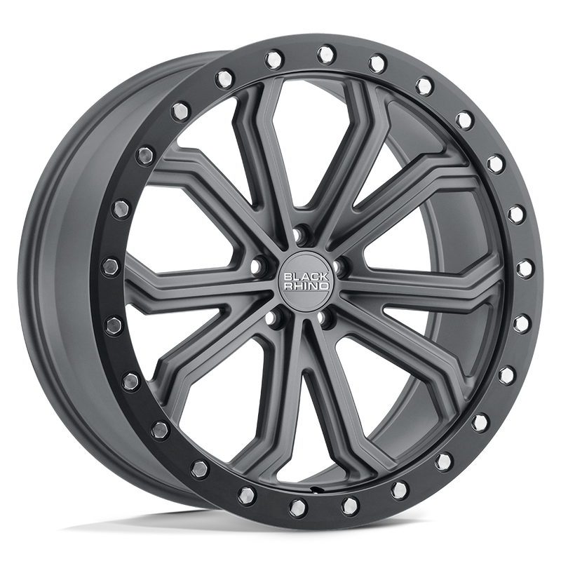 Black Rhino - TRABUCO - Gunmetal - Matte Gunmetal with Black Ring & Silver Bolts - 18" x 8", 35 Offset, 5x114.3 (Bolt pattern), 76.1mm HUB