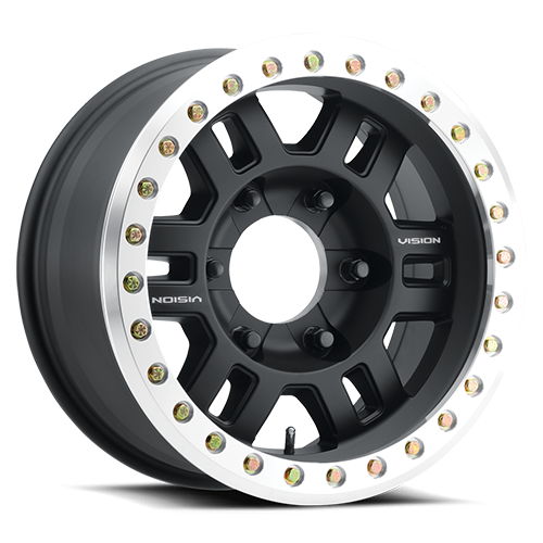Vision Wheel Off-Road - 398 MANX BEAD LOCK - Black - Matte Black Machined Lip - 17" x 8.5", -15 Offset, 5x139.7 (Bolt pattern), 110.00mm HUB